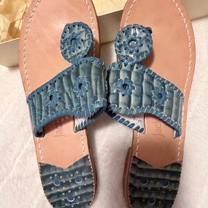 Jack Rogers Blue Croc-Texture Leather Sandals with Rondelle Detail